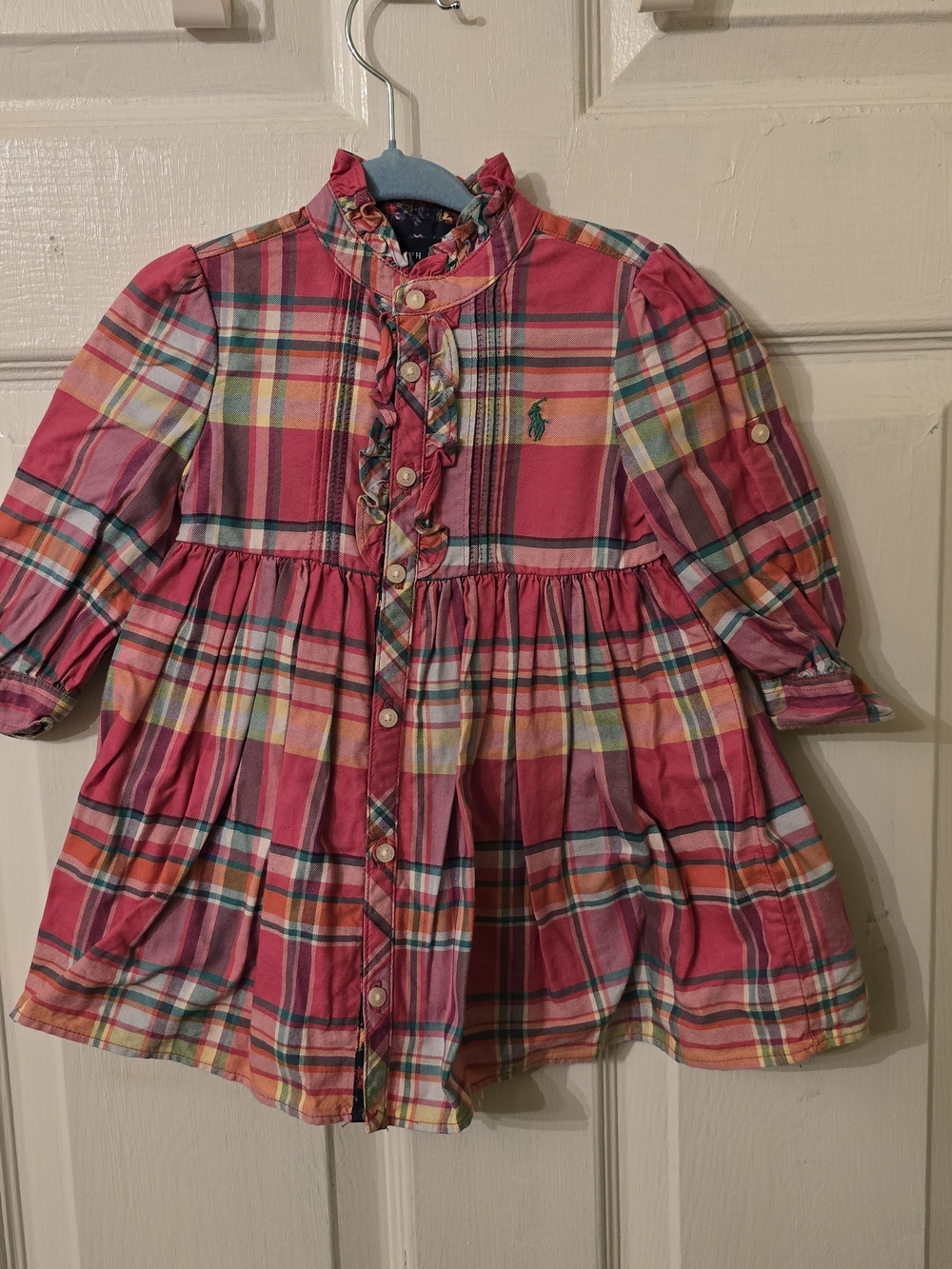Ralph Lauren Pink Multicolor Plaid Ruffle-Front Girls' Dress Shirt